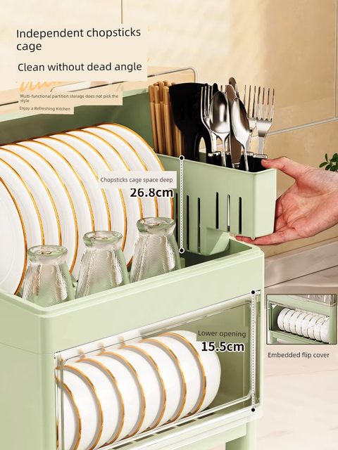 Storing box for placing dishes and storage rack with lid, double-layer drainage, household kitchen, storage rack, box, and cabinet