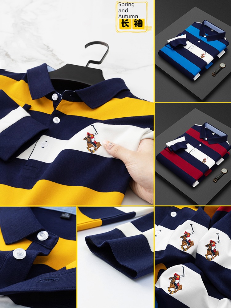 high-end Long sleeve Blue white Polo shirt Spring and Autumn T-shirt