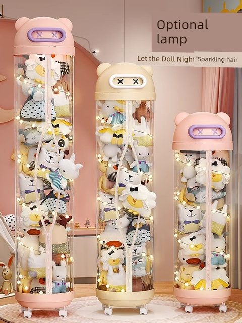 Doll storage bucket plush toy storage artifact children's suit doll transparent cylindrical tube rag doll display bucket