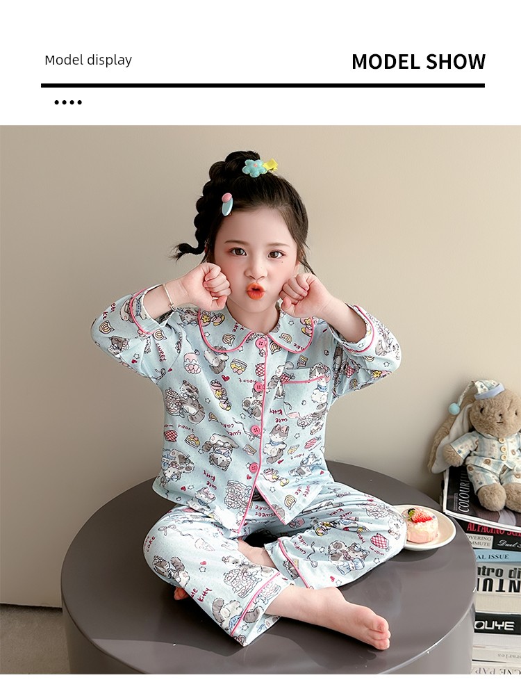 Girls' Pajama Set Spring and Autumn 2026 New Stylish Cartoon Home Wear for Children, Pure Cotton Long-Sleeve Trendy Outfit for Baby Girls — 10