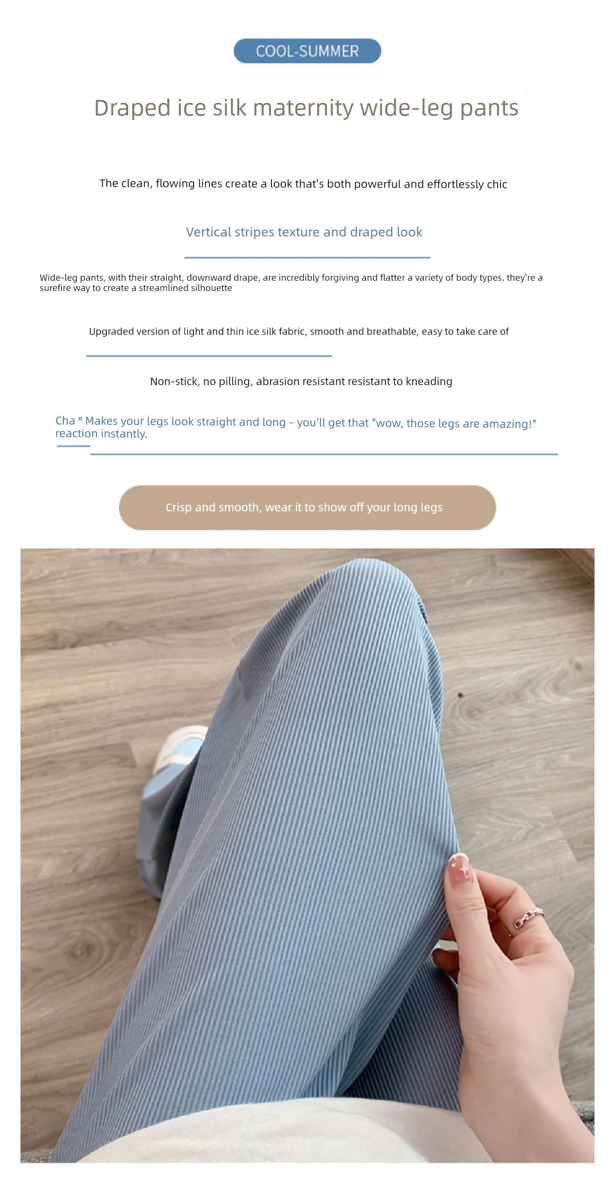 Maternity Pants Ice Silk Summer Thin Wide-Leg Pants Belly Support Straight Casual Pants Plus Size Summer Leggings for Women — 3