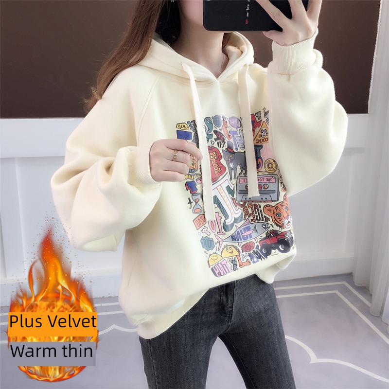 Plush spring and autumn Cartoon printing easy Hooded Sweater