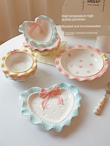 Modern Housewife Bowknot Underglaze Tableware Yogurt Bowl Home Use 2026 New Cute Bowl Fruit Dinner Plate