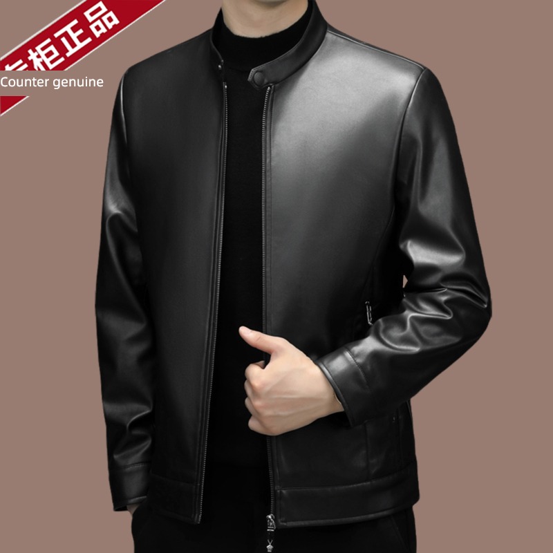 stand collar spring have cash less than that is registered in the accounts locomotive Jacket genuine leather leather clothing