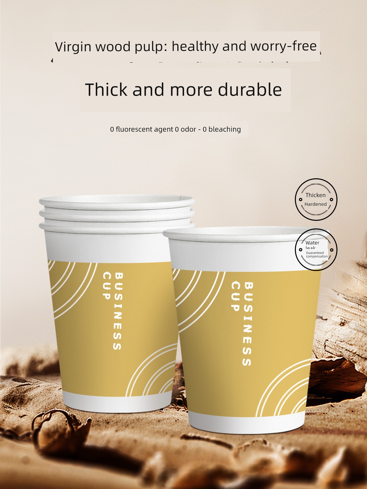 Xinyuefu Golden Business Disposable Paper Cups, Thickened and Reinforced, for Home and Commercial Use, Tea Cups, Office Cups