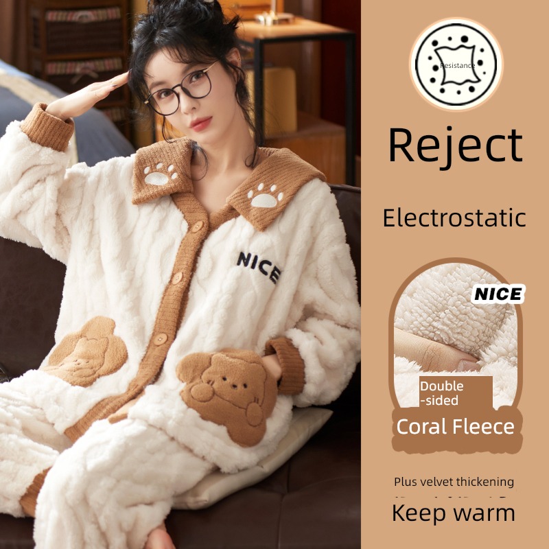 female thickening Autumn and winter Flannel suit pajamas