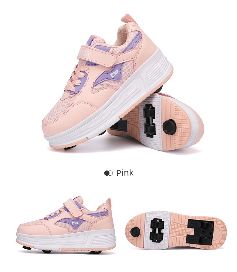 Heelys Shoes for Girls, Invisible Four-Wheel Retractable Children's Shoes, 4-Wheel Adult Roller Skates for Travel, Suitable for Girls Aged 6 to 12 — 25