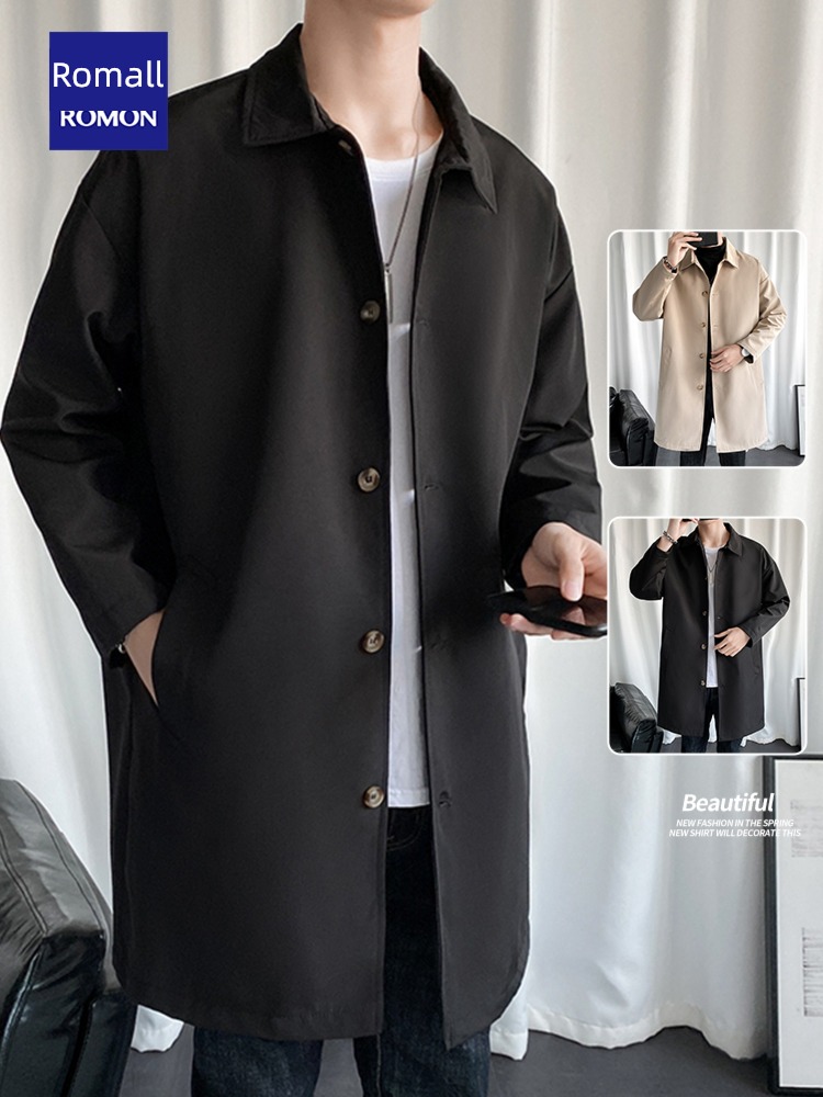Romon Medium and long term Spring and Autumn handsome leisure time Windbreaker