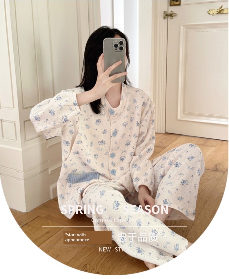 Spring, Autumn, and Winter Maternity Pajamas with Chest Pads, Thickened Air Cotton, No Need to Wear Underwear, Layered Maternity Sleepwear with Hood Set — 25