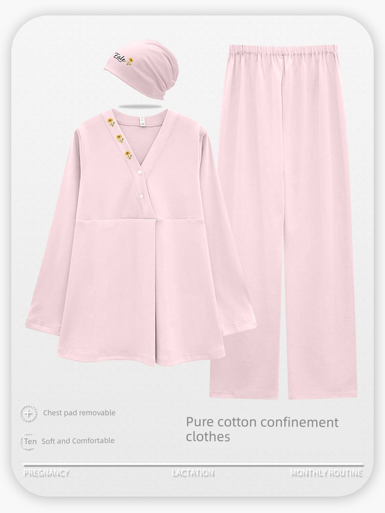 Maternity Pajamas with Breast Pads, Pure Cotton, Sweat-Absorbent, Autumn and Winter Style, Nursing Maternity Sleepwear, Summer Thin Style, Postpartum — 16