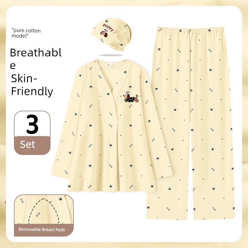 Maternity Pajamas with Breast Pads, Pure Cotton, Sweat-Absorbent, Autumn and Winter Style, Nursing Maternity Sleepwear, Summer Thin Style, Postpartum — 8