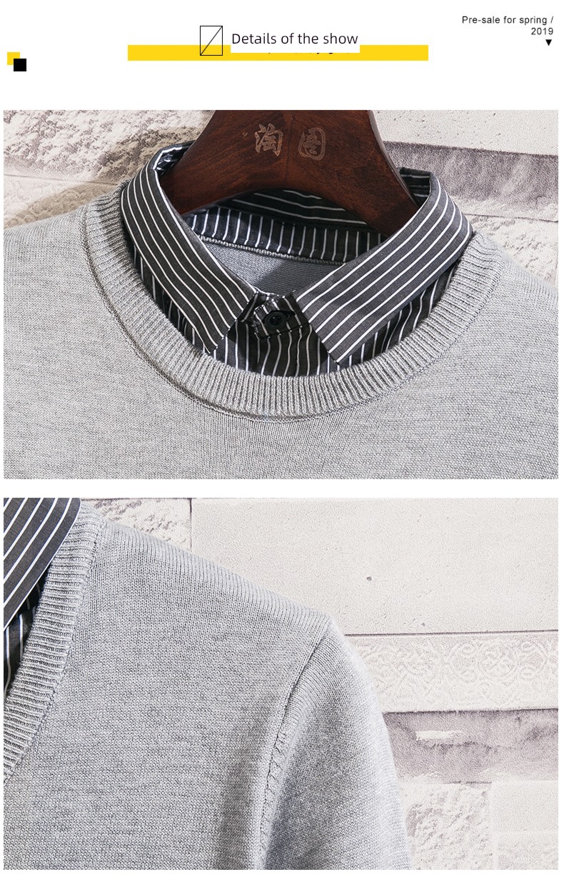 trend Plush Fake two Spring and Autumn man Shirt collar
