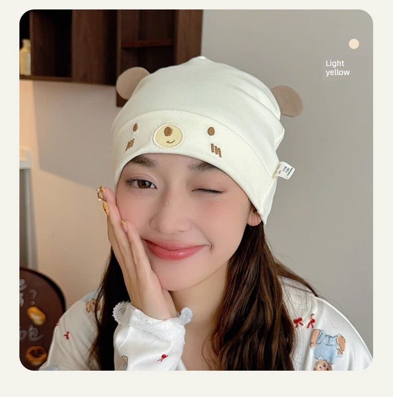 Postpartum Hat for All Seasons, Pure Cotton, Class A, Large Head Circumference, Cute, Thin Style for Spring and Summer, Windproof for Postpartum Women, — 14