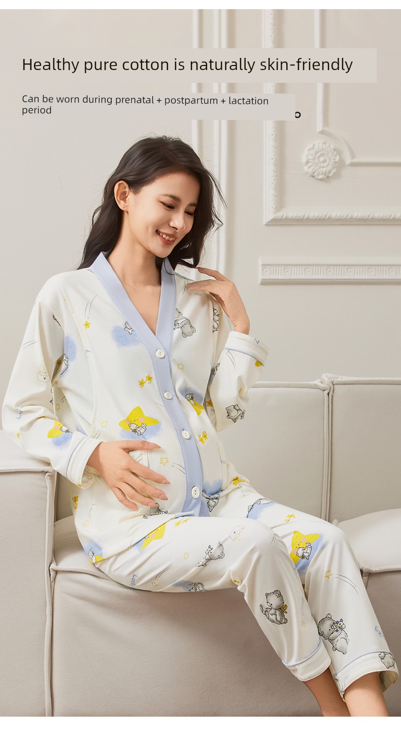 Postpartum Clothing Spring and Autumn Maternity Home Wear Set Plus Size Nursing Pajamas for Pregnant Women Summer — 2