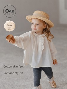 [New Product] Oak Family Baby Long-Sleeved Loose Shirt with Ruffle Collar, Kidsren's Pure Cotton T-Shirt