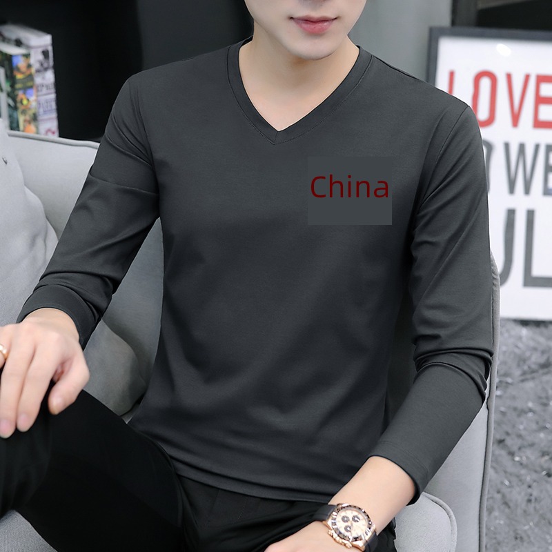 man Long sleeve V-collar Autumn clothes white Body Undershirt