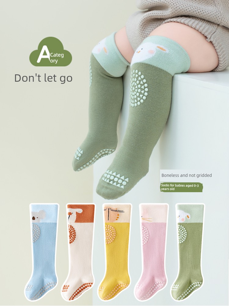 Baby Knee-High Socks for Spring and Autumn, Non-Slip, Over-The-Knee Floor Socks, Class A, Non-Tightening, Knee Protection, Crawling and Walking Cartoon Socks for Babies