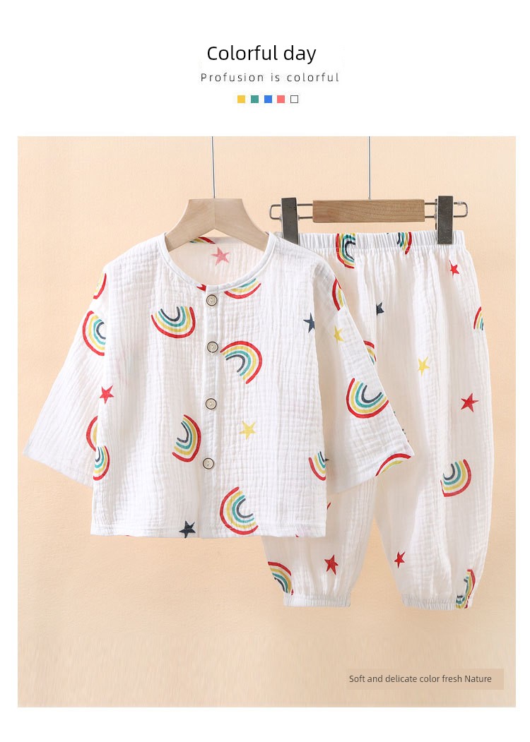 Thin Pure Cotton Summer Baby Long-Sleeved Air Conditioning Room Clothing Pajamas — 4