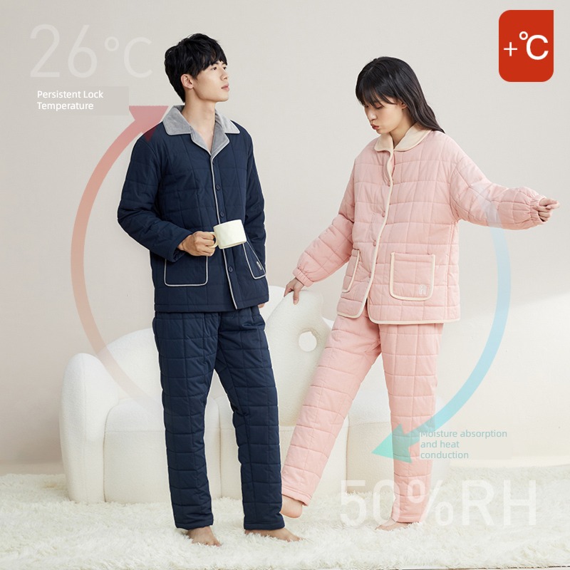 Autumn deer three layers thickening Cotton clip lovers Men's style pajamas