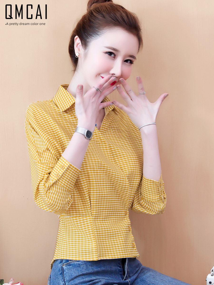 lattice ma'am Long sleeve temperament have a waistline Chiffon shirt