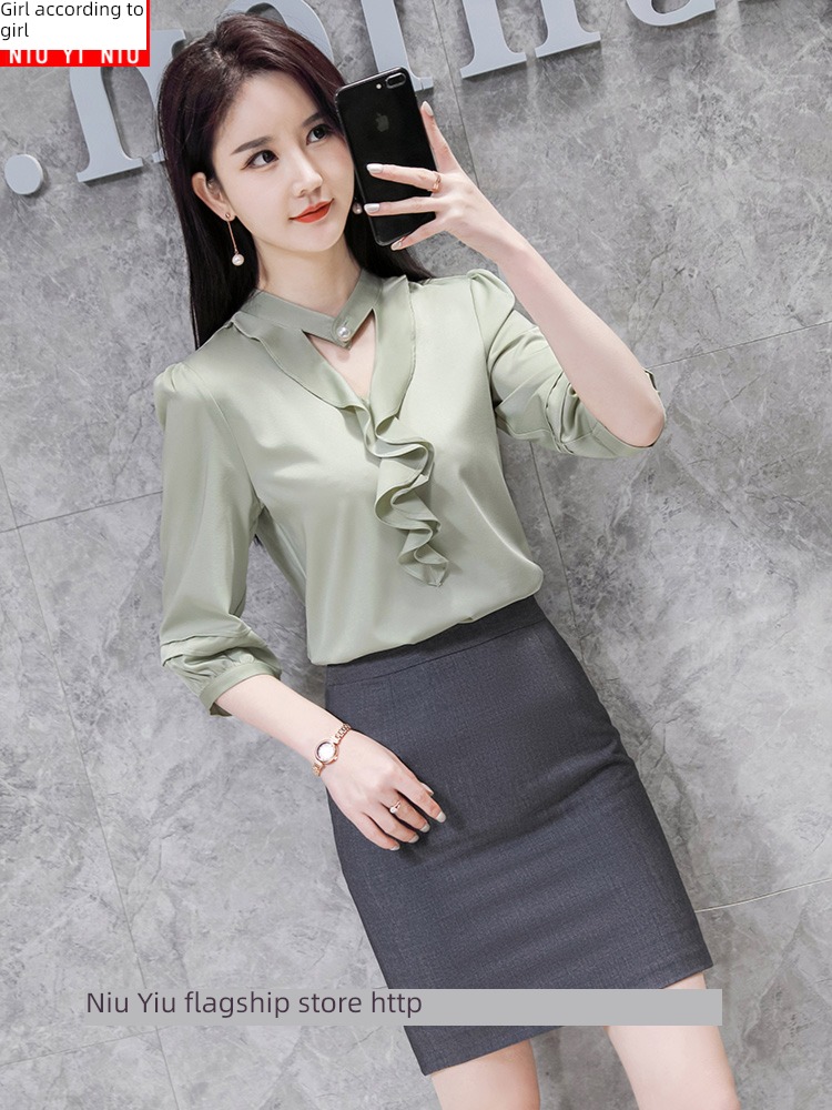 fashion Middle sleeve real silk Satin coverall jacket shirt