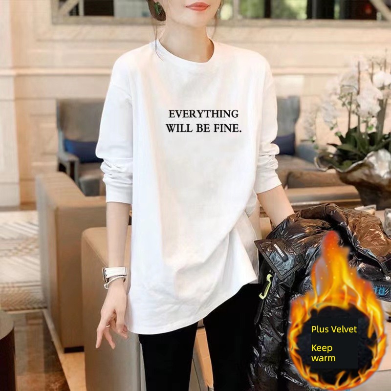 Autumn and winter Plush Long sleeve Cover your ass T-shirt Undershirt