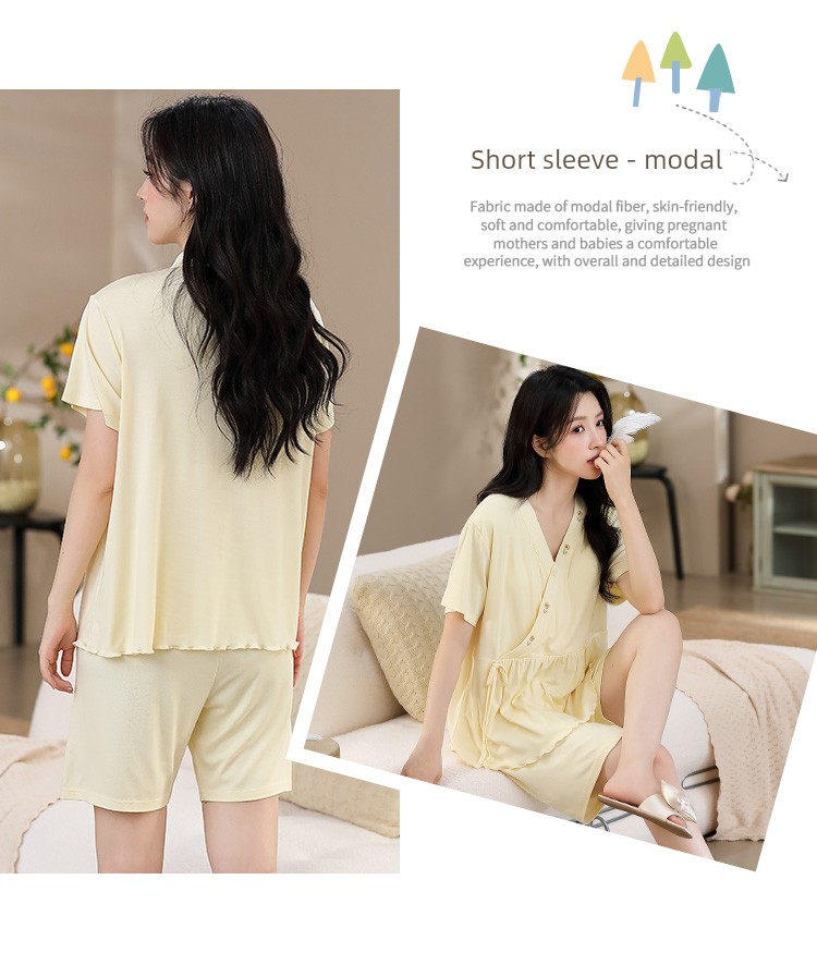 Modal Maternity Pajamas with Chest Pads for Women, Summer Thin Short-Sleeve Nursing Sleepwear for Postpartum Women, Summer Maternity Loungewear — 18