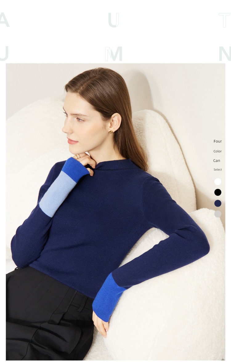 Amii2022 Half high collar Color contrast Cuff Sweater