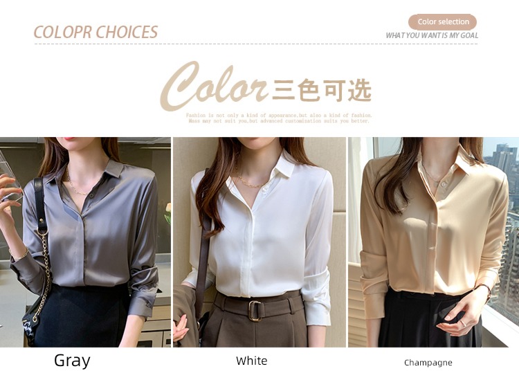 suit Inner lap Long sleeve Satin temperament real silk shirt