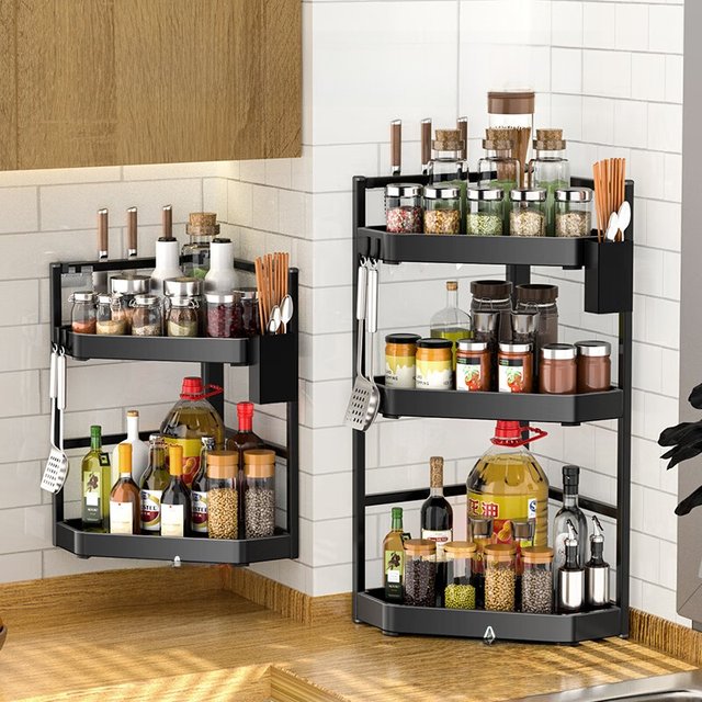 Kitchen storage rack countertop corner triangle seasoning rack corner hanging corner storage wall hanging without punching rack