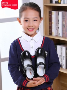 Girls Black Leather Shoes Genuine Leather Children's Watch Performance Shoes White Student Single-Layer Shoes Etiquette 