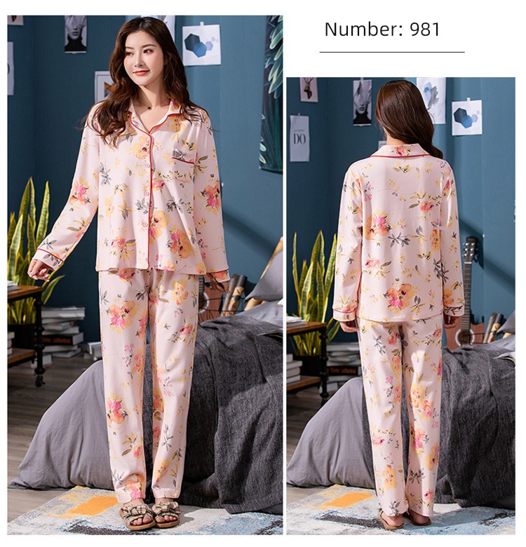 summer middle age mom Spring and Autumn Cotton mother-in-law pajamas