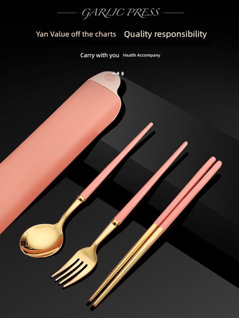 316 stainless steel chopsticks and spoon set portable tableware three-piece set for fork single student cute storage box