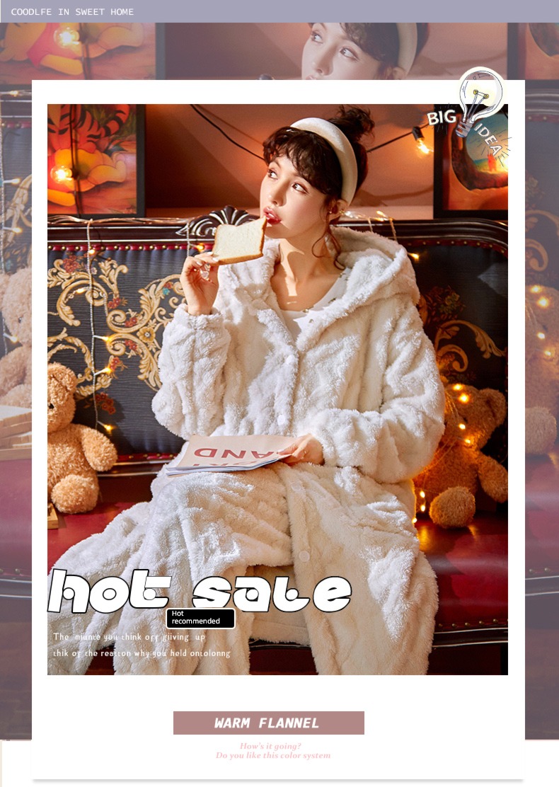 Flannel Medium and long term easy Spring and Autumn female pajamas