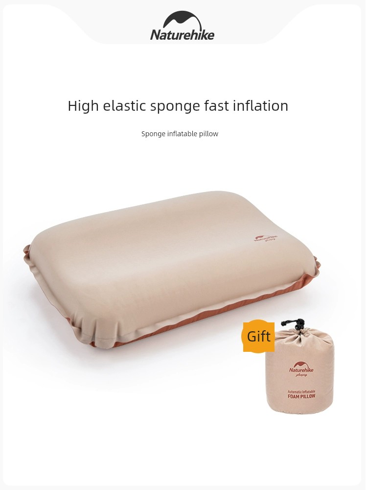 露營旅行自動充氣枕頭3d靜音海綿枕便攜易收納