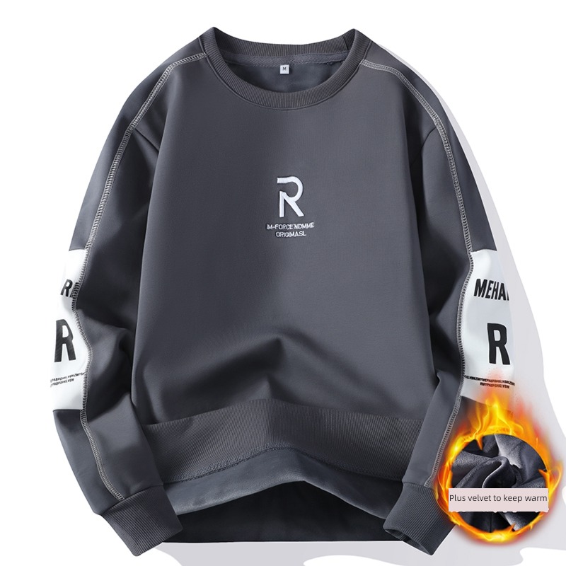 Sweater male Plush thickening Autumn and winter Quarterly payment one Velvet Undershirt Chaopai letter easy Round neck No cap Pullover