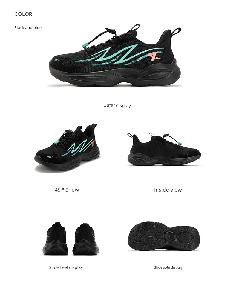 Xtep Children's Shoes Autumn New Model Boys' Sports Shoes with Buckle Breathable Mesh Running Shoes for Older Children Wide-Fit Shoes — 21