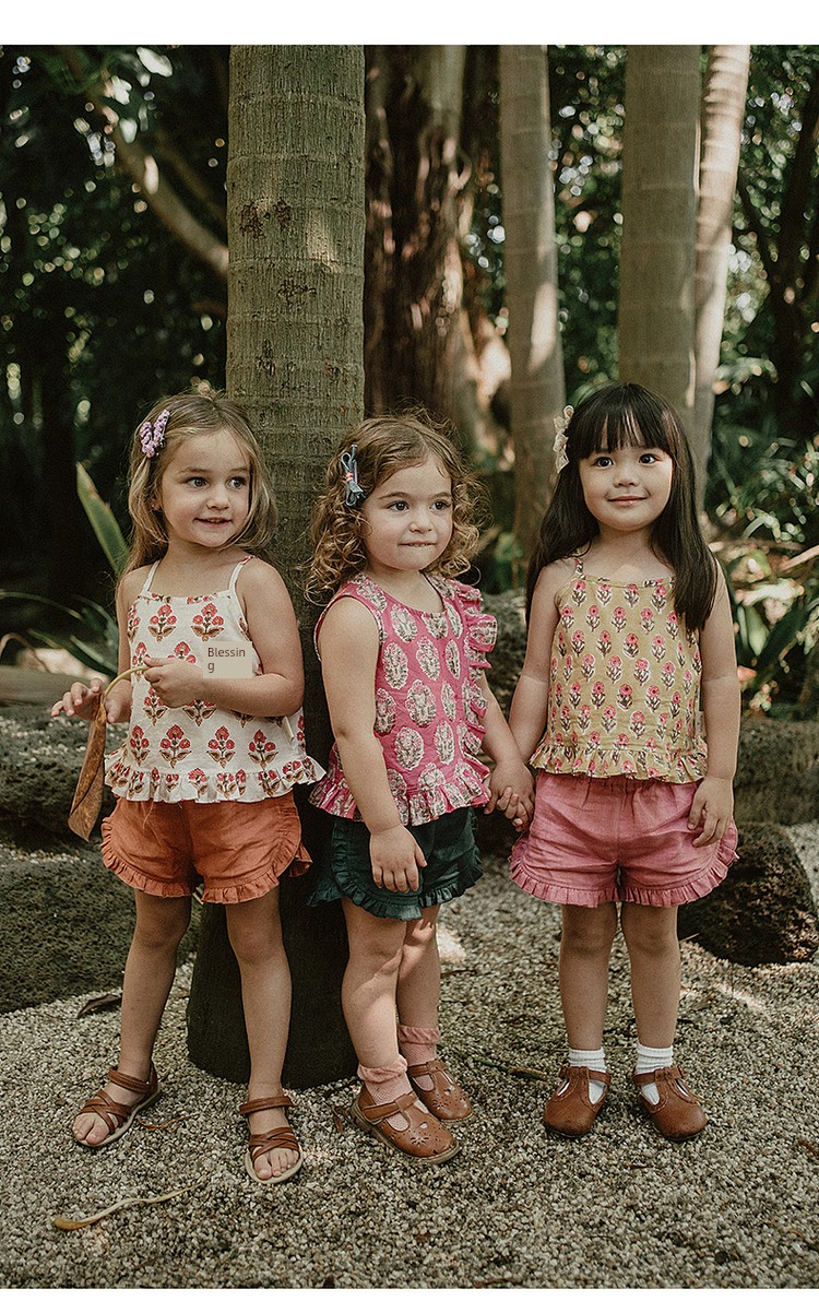 Lelejove Girls' Summer Flower-Picking Series Vest Shorts 2026 New Girls' Lightweight Printed Dress — 21