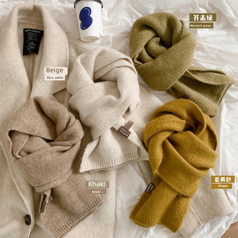 Containing wool Solid color female winter Versatile knitting scarf