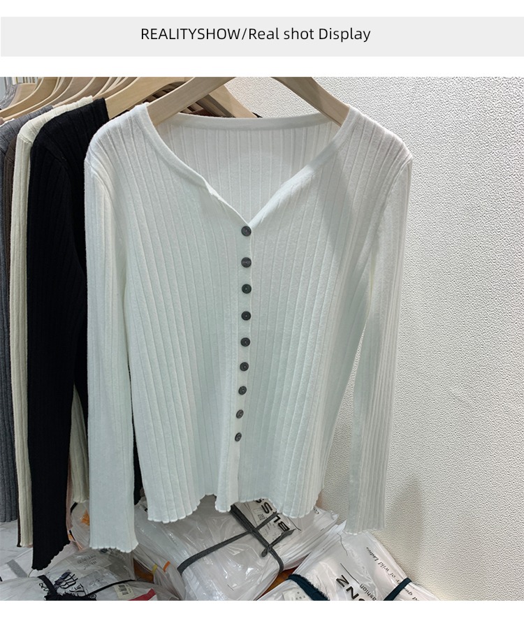 loose coat female Long sleeve Thin money spring and autumn V-collar Sweater