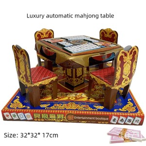 Large Paper Mahjong Set with Automatic Mahjong Table, Stools, and Chairs for Use in Buildings, Villas, and for Ancestor