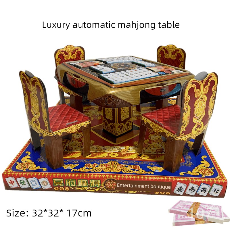 Large Paper Mahjong Set with Automatic Mahjong Table, Stools, and Chairs for Use in Buildings, Villas, and for Ancestor Worship during Qingming and October First