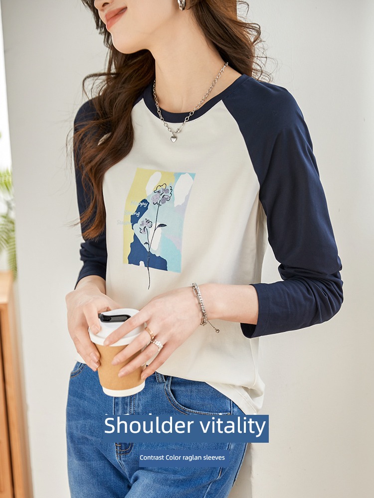 Sllsky  printing Long sleeve Round neck jacket T-shirt