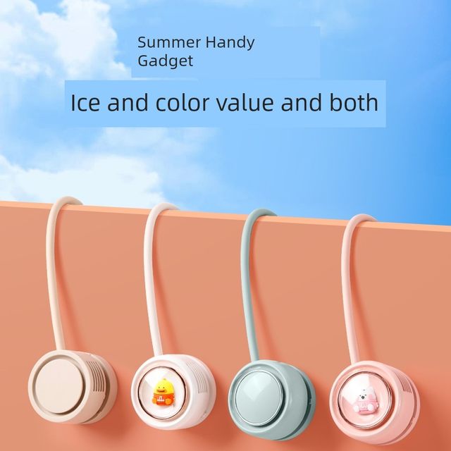 No-pressure neck long battery life halter neck fan storage portable neck fan lazy charging leafless neck halter neck fan