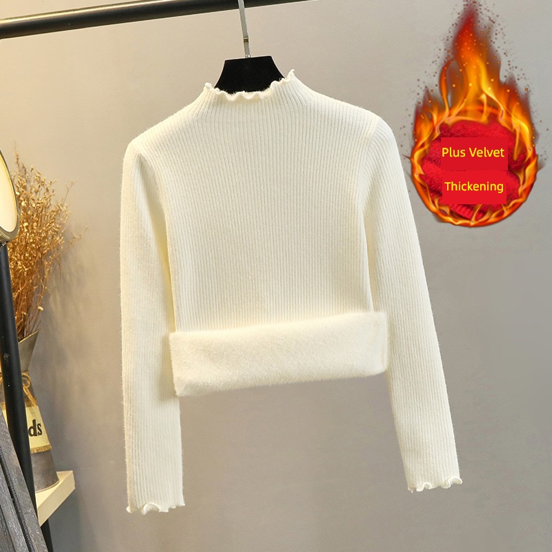 Half high collar keep warm one Velvet knitting jacket Undershirt