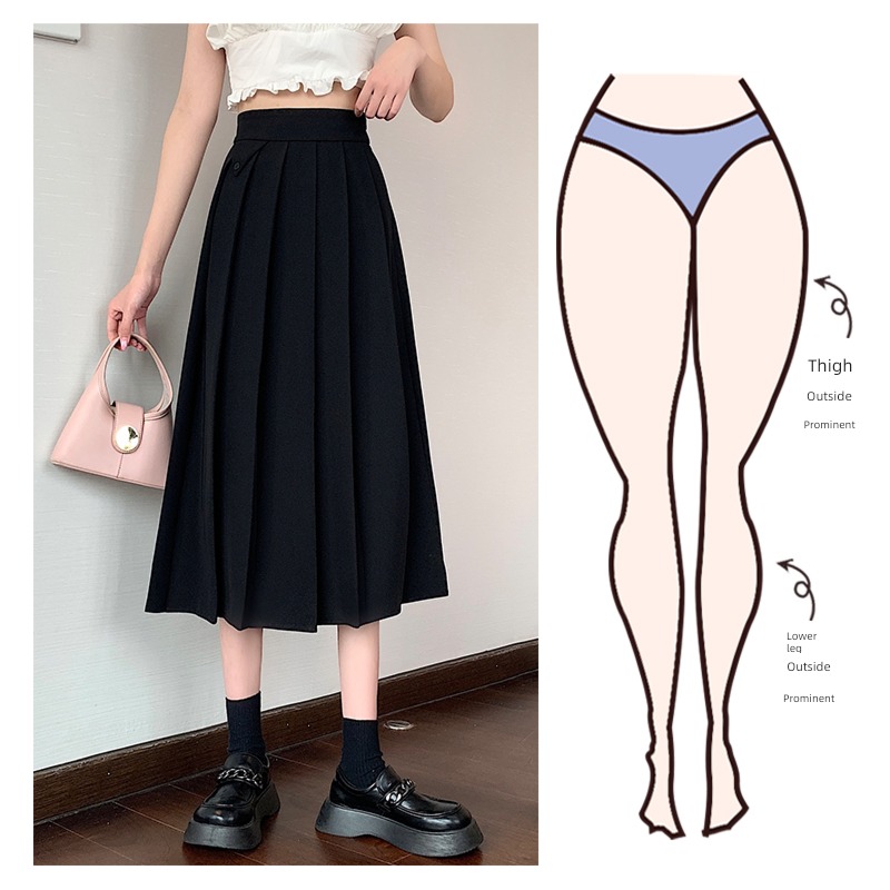 temperament spring clothes Medium and long term Big swing Show thin Pleated skirt