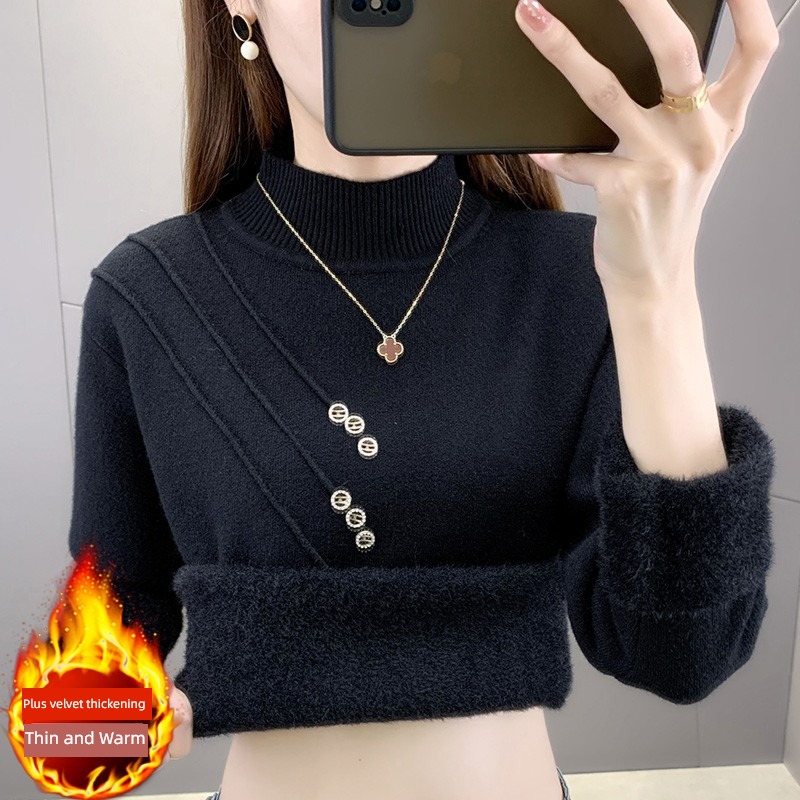 one Velvet knitting Lay a foundation Half high collar Condom sweater