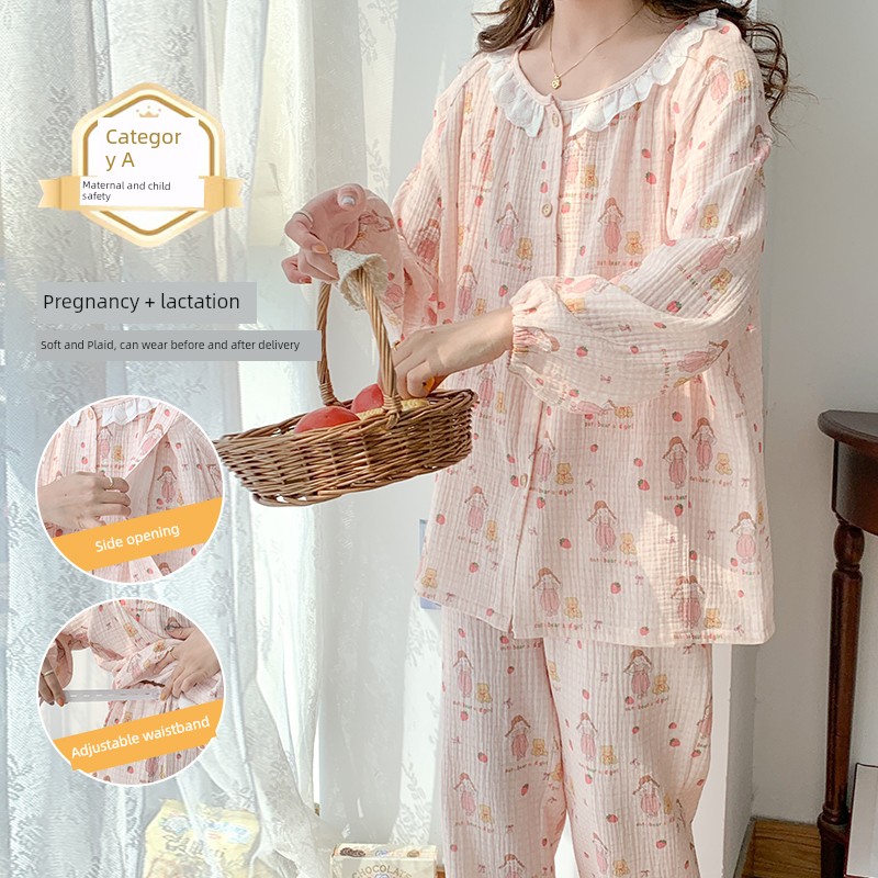 Cotton Confinement Clothing Cotton Pajamas for Pregnant Women Spring & Fall Maternity Pure Cotton Sweat Absorbing Summer Thin August Homewear — 2
