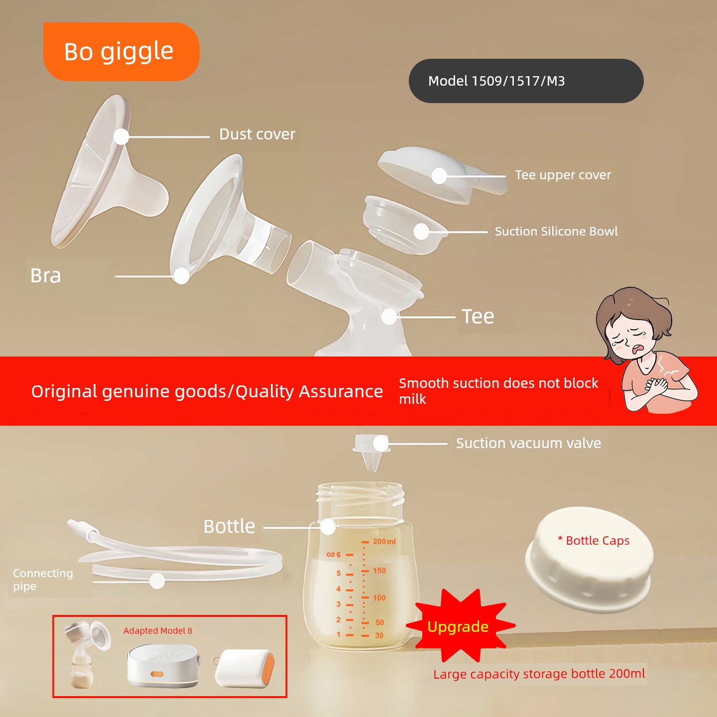 Suitable for Boga 1509/1517 Breast Pump Accessories Breast Shield Suction Silicone Valve Catheter Three-Way Bracket M3 — 5