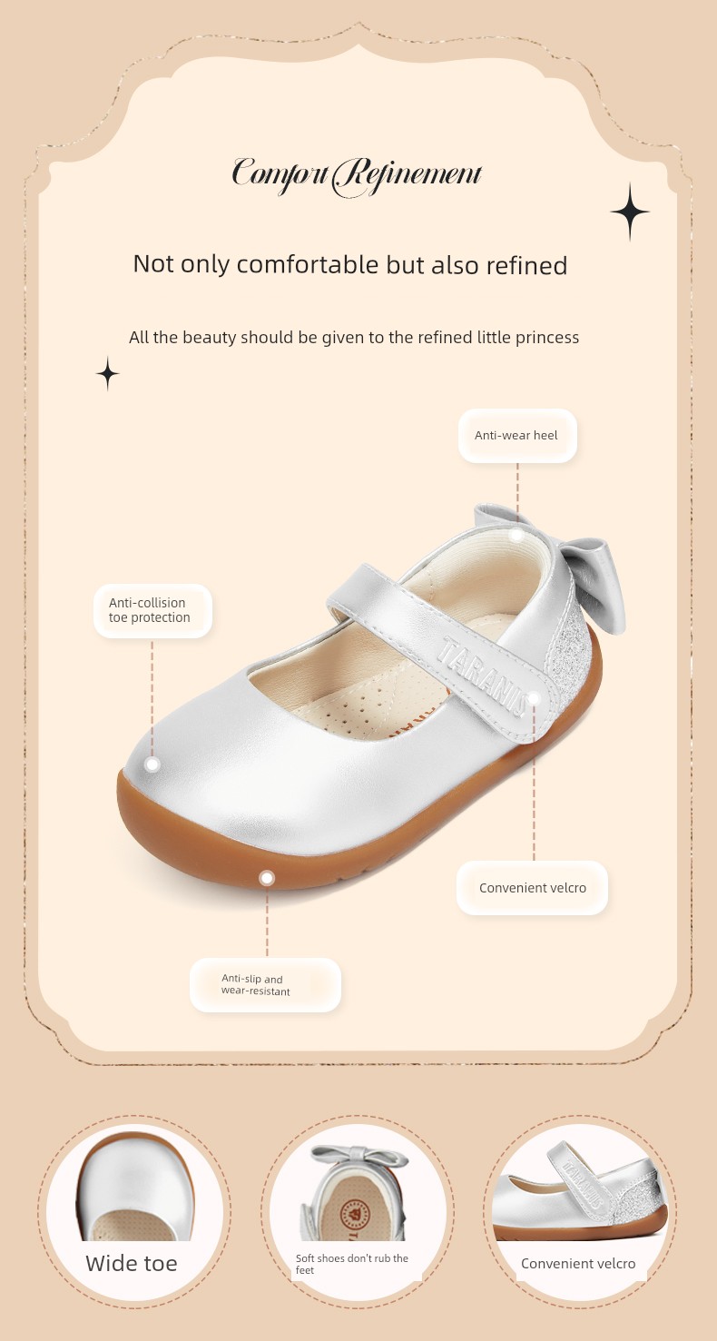 Tyrannis Autumn Children's Shoes Princess Baby Shoes Girls' Barefoot Shoes Baby Girl Pre-Walking Shoes Baby Leather Shoes — 2
